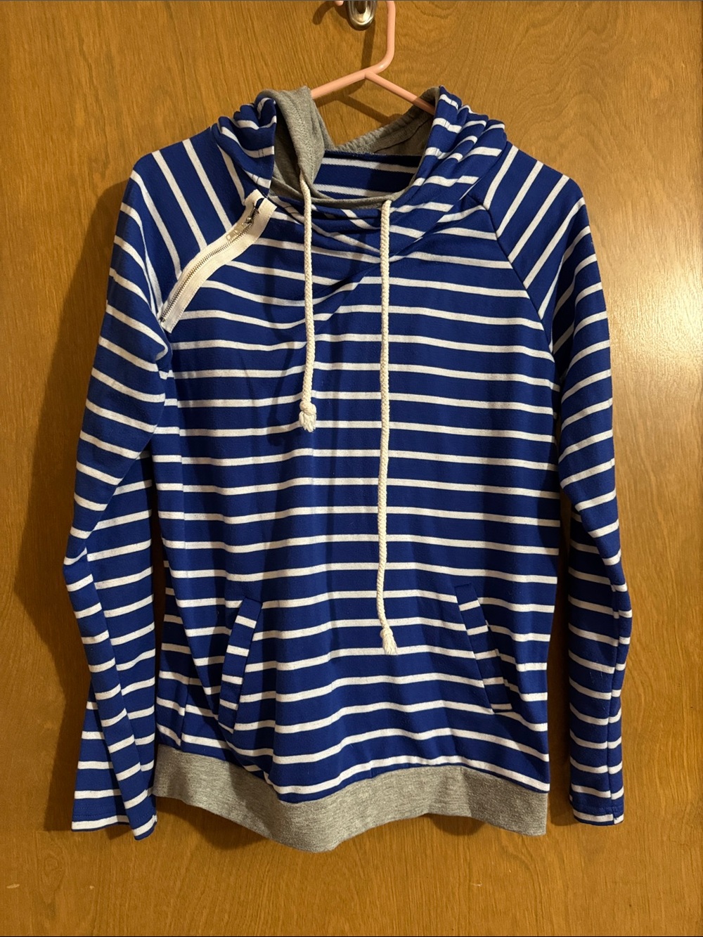 Blue and White Striped Knit Top